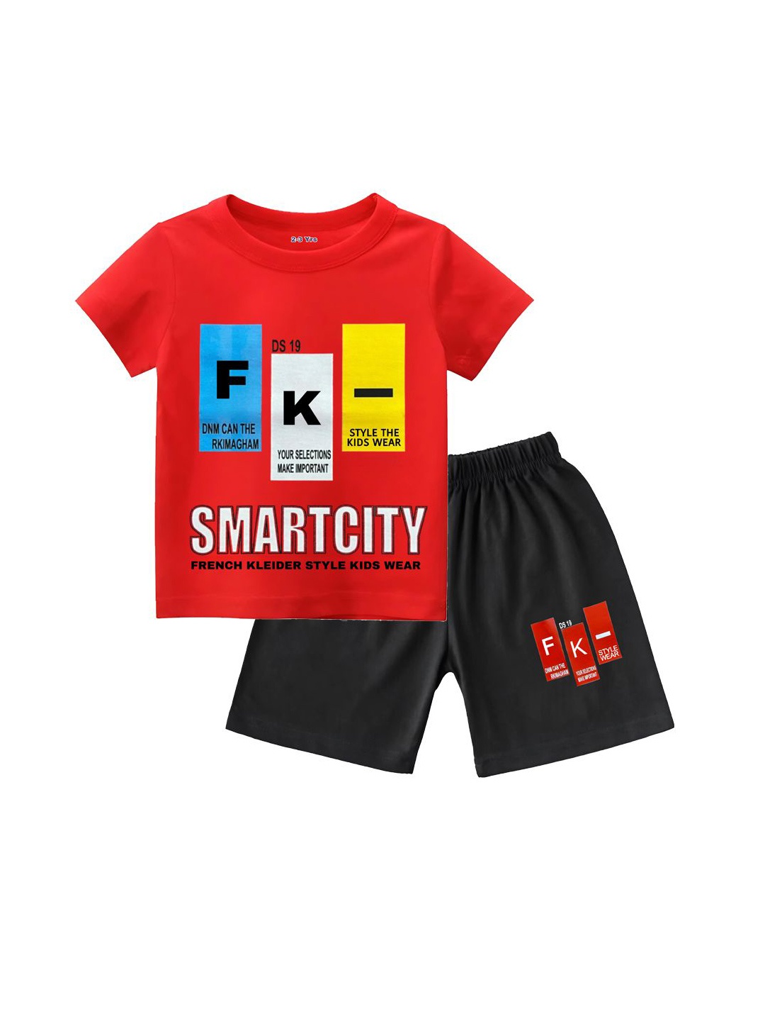 

FRENCH KLEIDER Infants Printed Round Neck Pure Cotton T-shirt With Shorts, Red