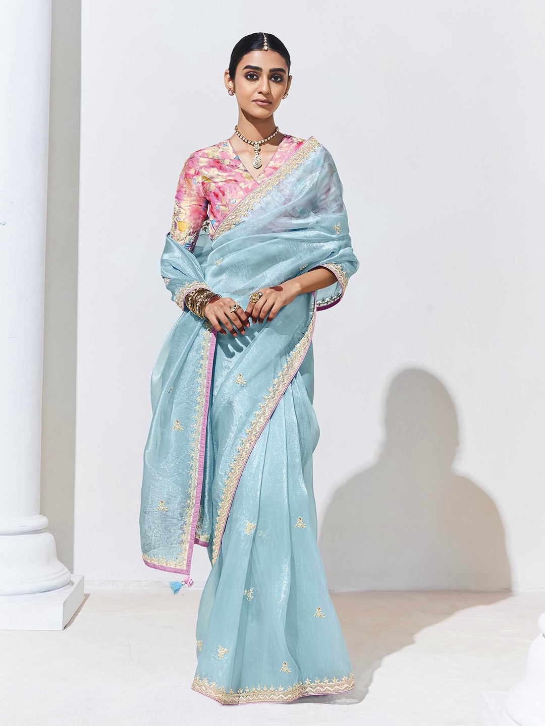 

House of D&S Embroidered Pure Silk Saree, Blue