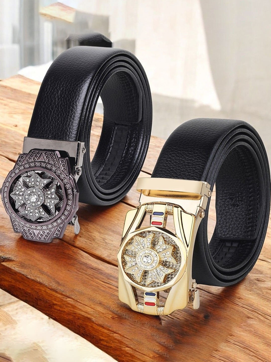 

The Roadster Lifestyle Co Men Pack Of 2 Textured Formal Belts, Black