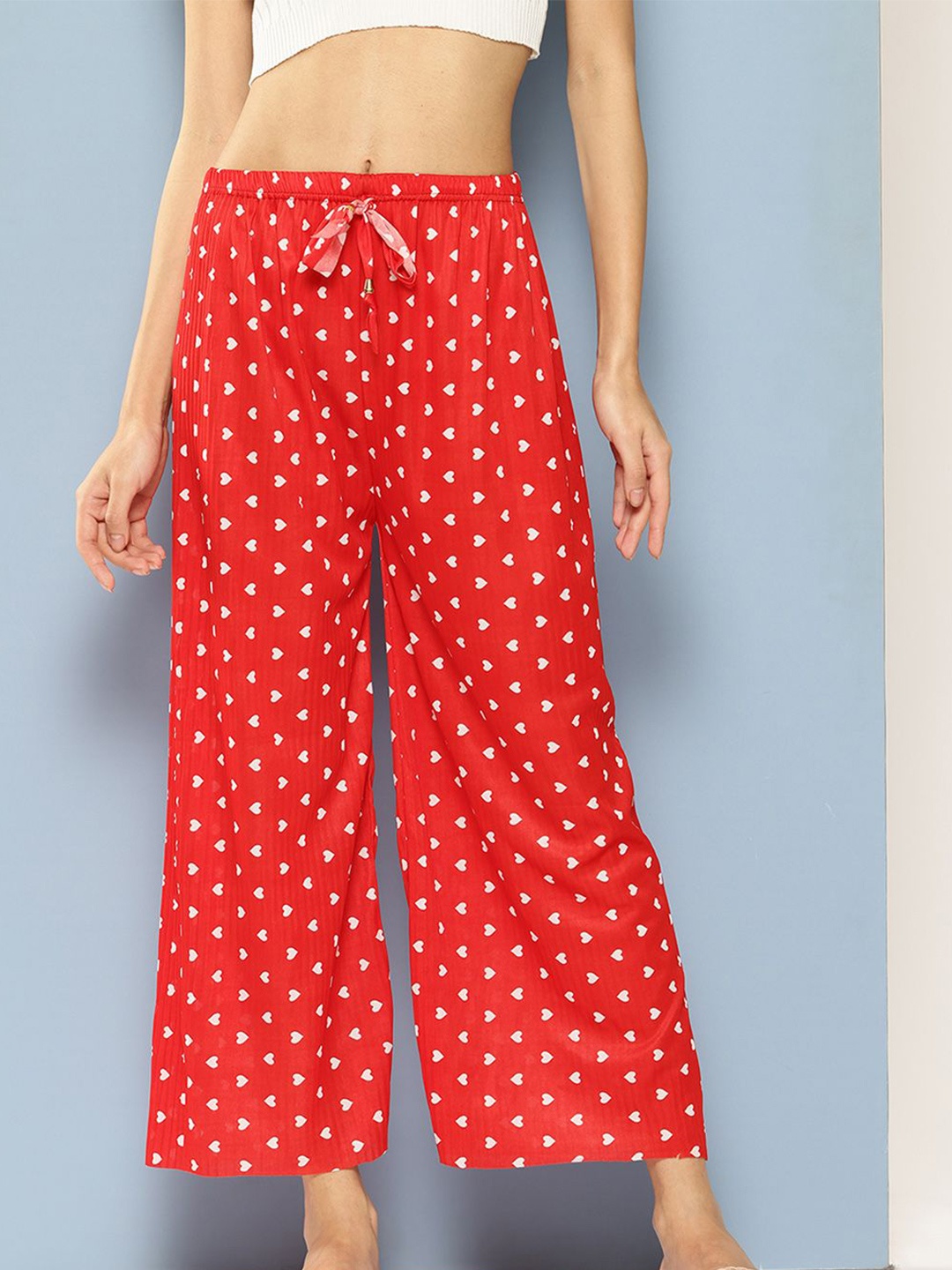 

BAESD Women Polka Dot Printed Flared Handloom Palazzos, Red