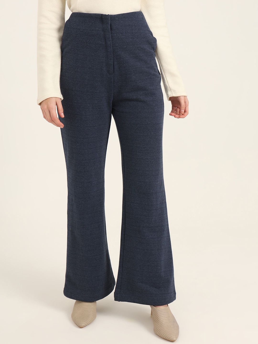 

AMSWAN Women Smart Flared High-Rise Trousers, Blue