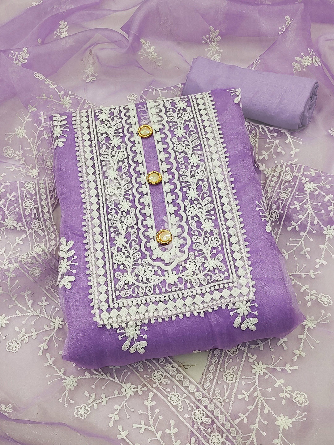 

HERE&NOW Embroidered Organza Unstitched Dress Material, Purple