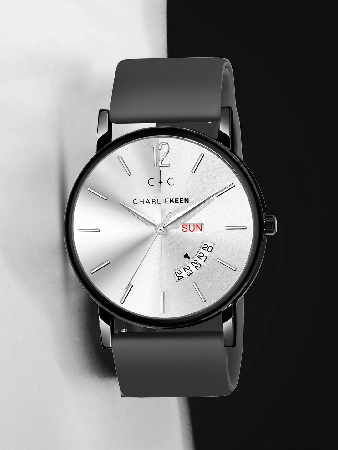 

CHARLIEKEEN Men Brass Dial & Straps Analogue Watch CC-GR002-SLV-BLK, Silver
