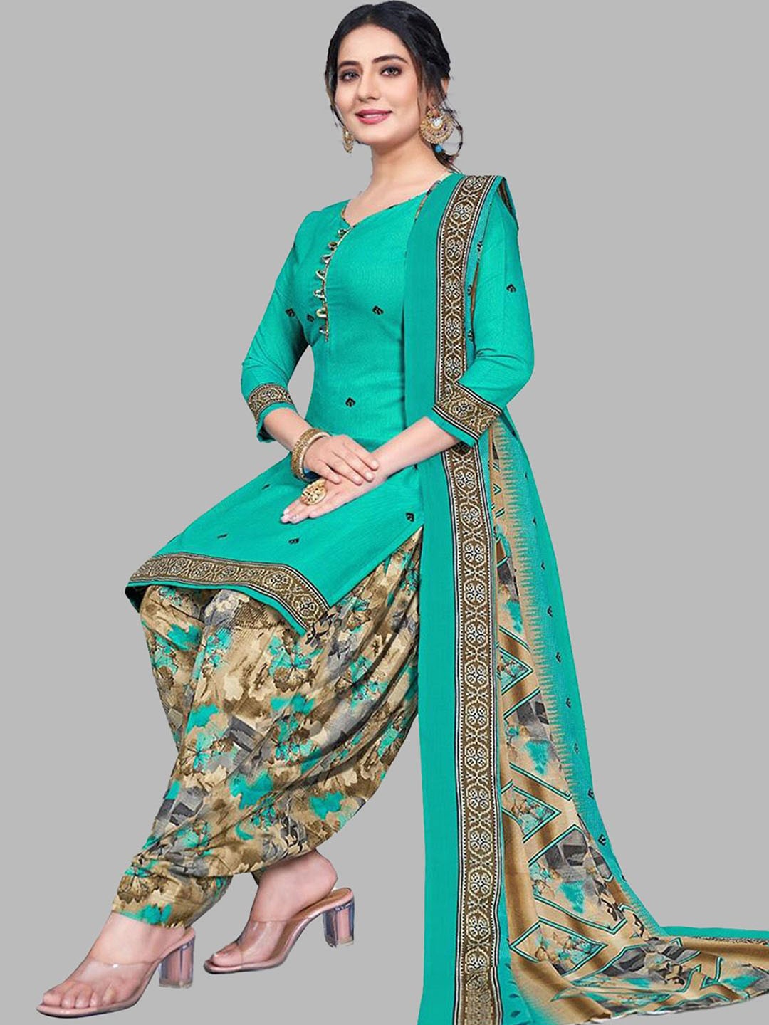 

SIMPLYETHNIC Floral Printed Unstitched Dress Material, Green