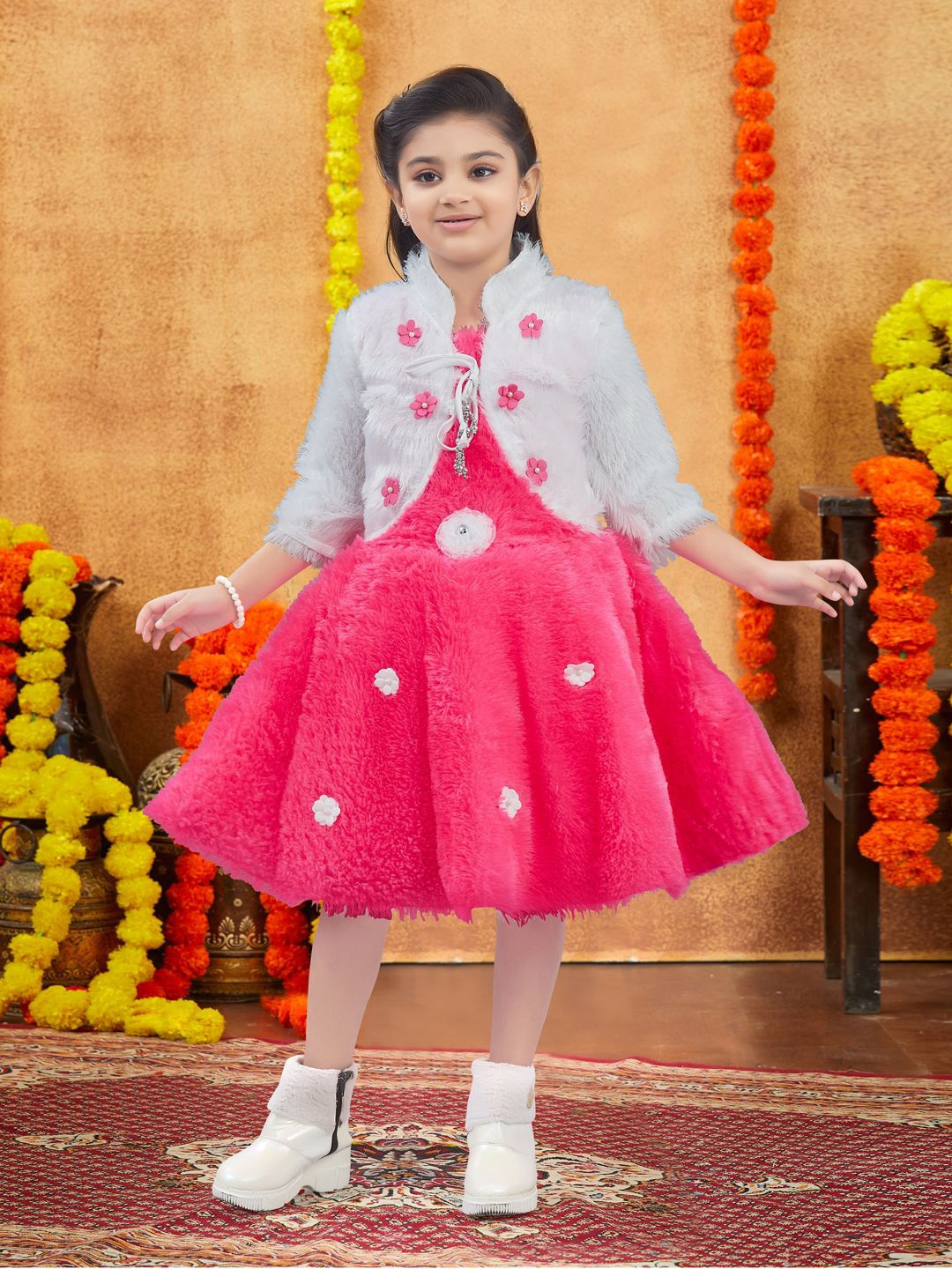 

Miss & Chief Colourblocked Woollen Fit & Flare Dress, Pink