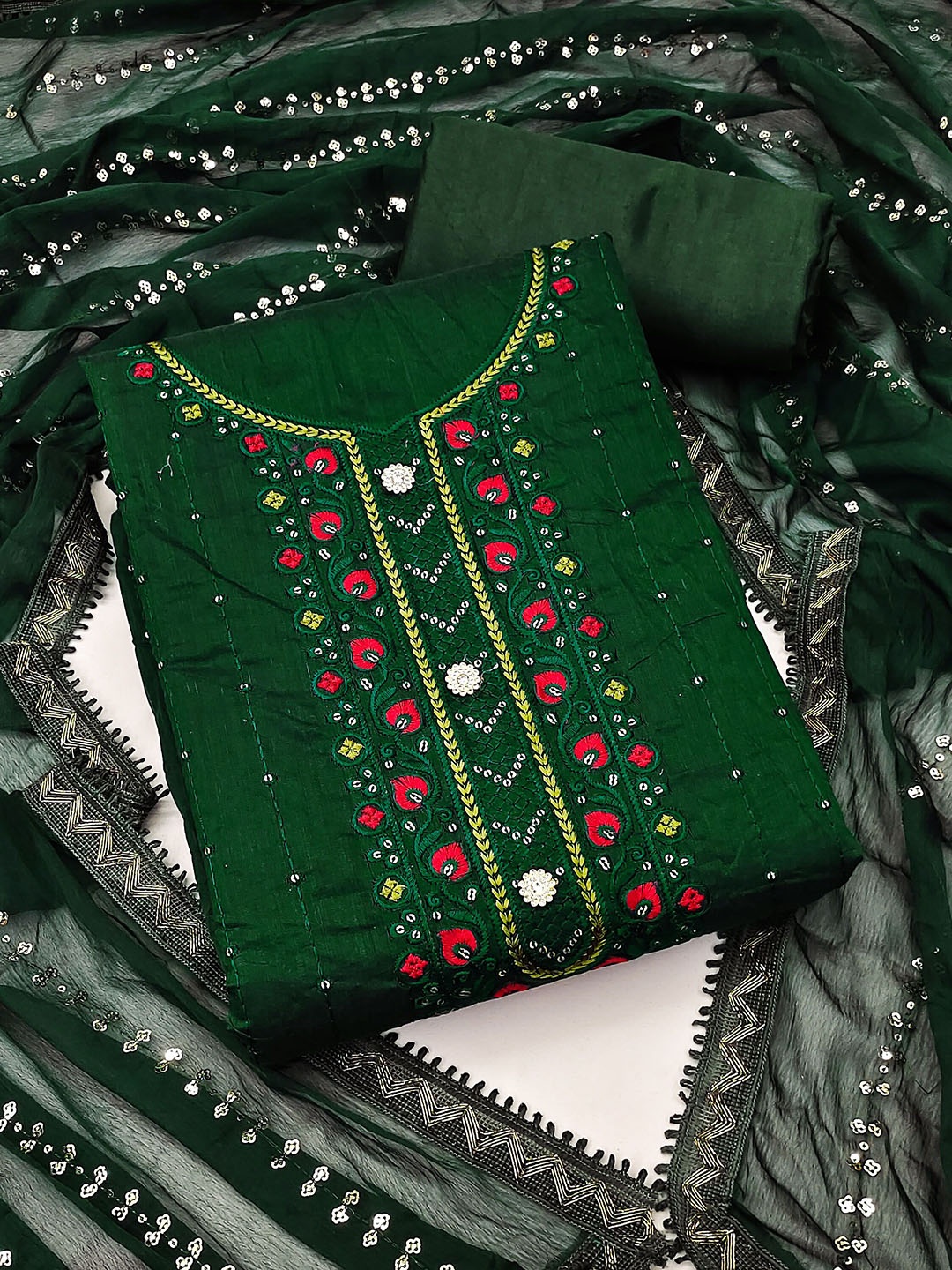 

HERE&NOW Embroidered Unstitched Dress Material, Green