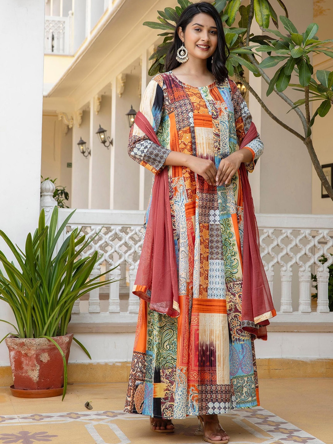

krambica Kurta With Trousers & Dupatta, Orange