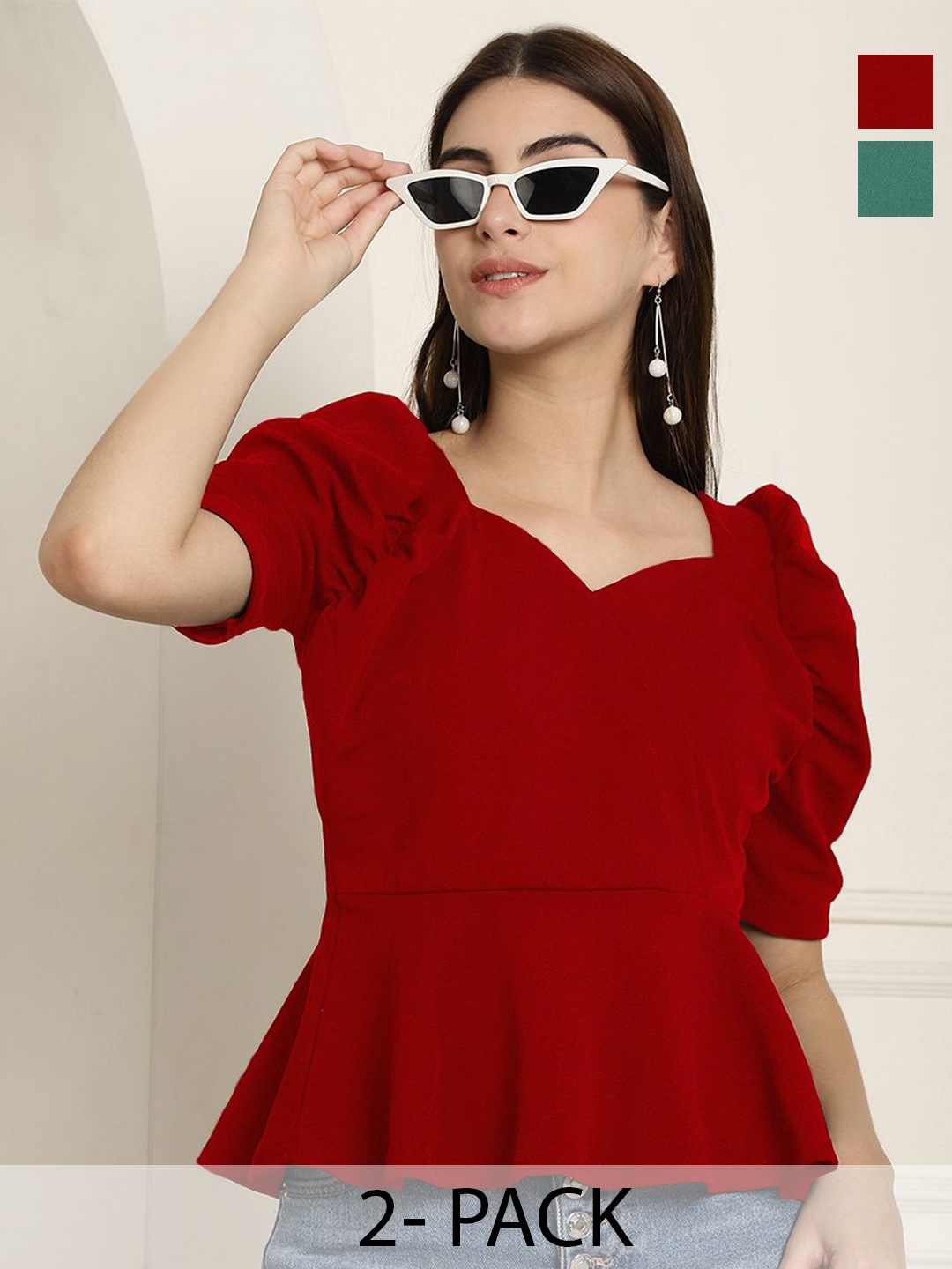 

Tromko Sweetheart Neck Puff Sleeve Top, Multi