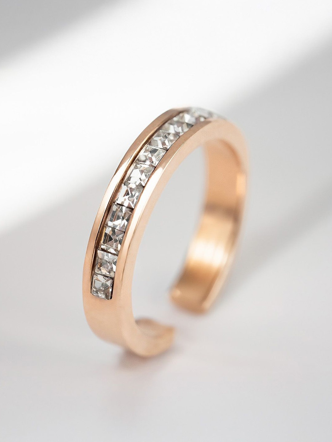 

Mesmerize Crystals Studded Adjustable Finger Ring, Rose gold