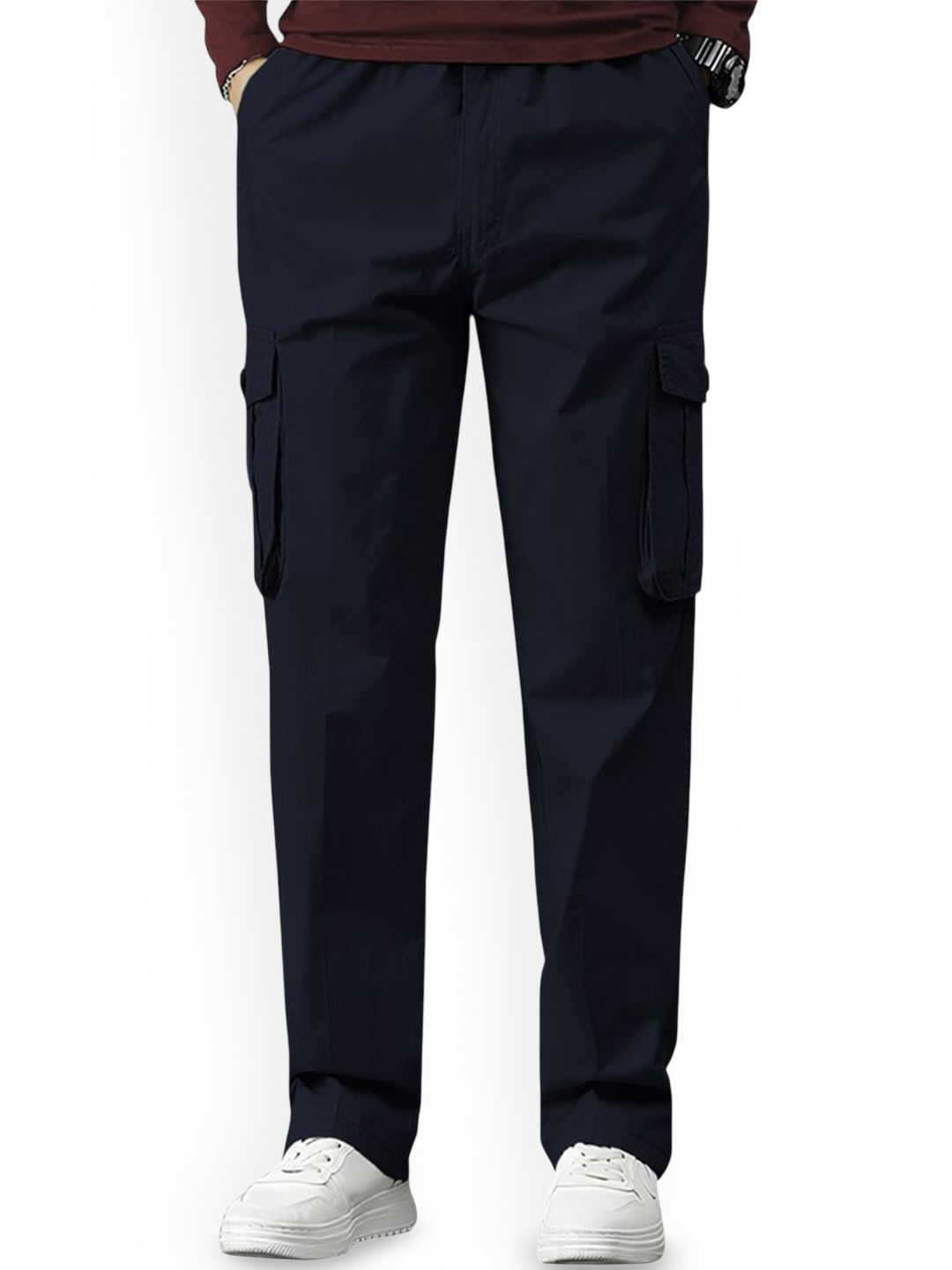 

REOUTLOOK Men Relaxed High-Rise Cargos Trousers, Navy blue