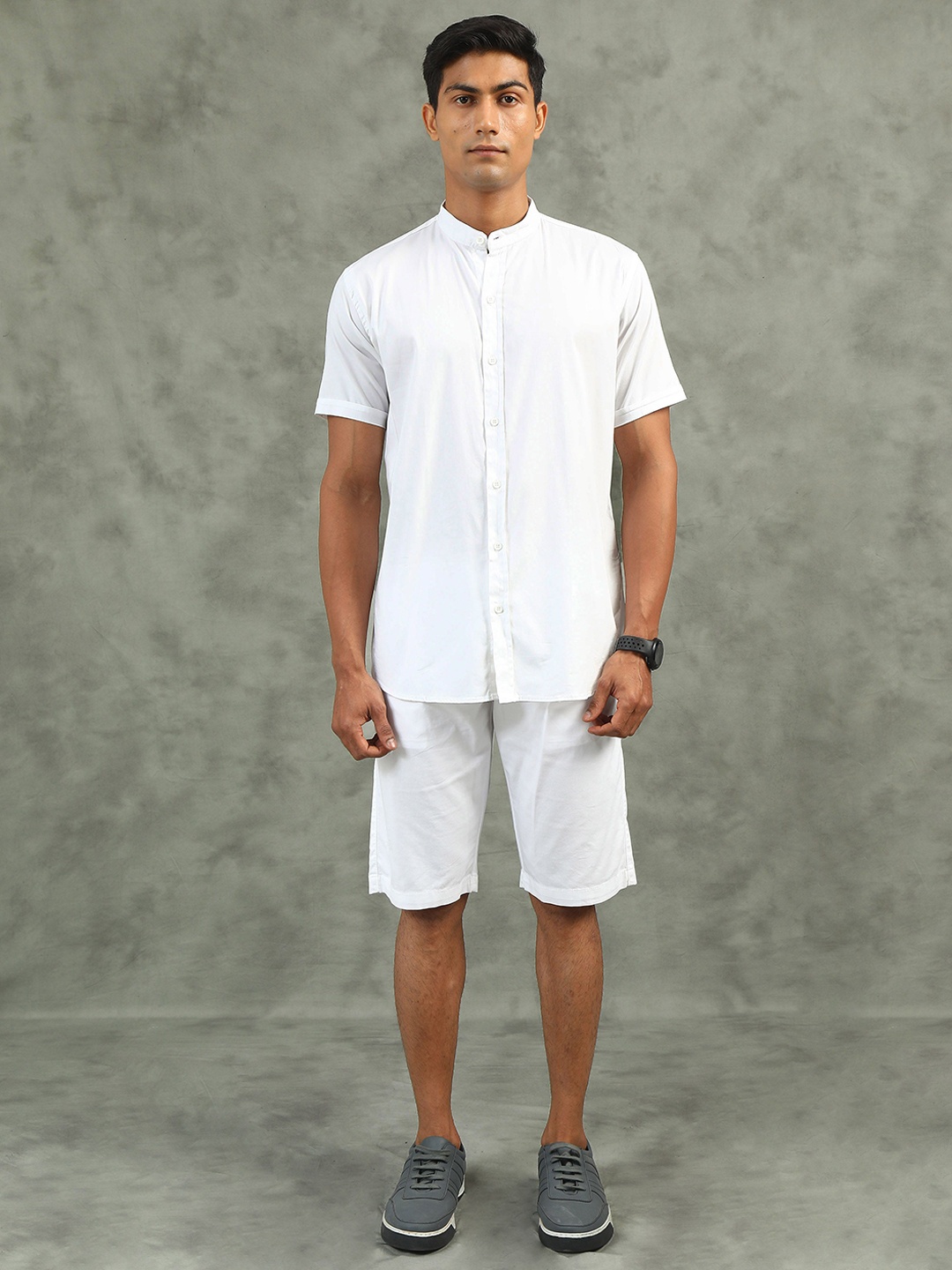 

beevee Band Collar Shirt With Shorts Co-Ords, White
