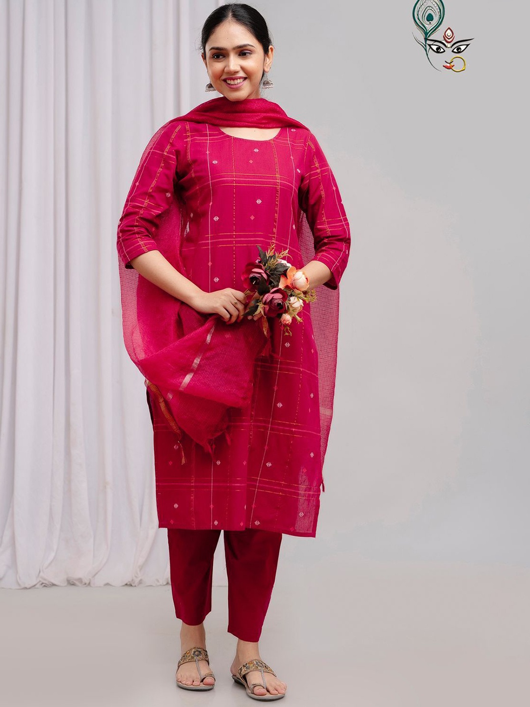 

krambica Kurta With Trousers & Dupatta, Pink