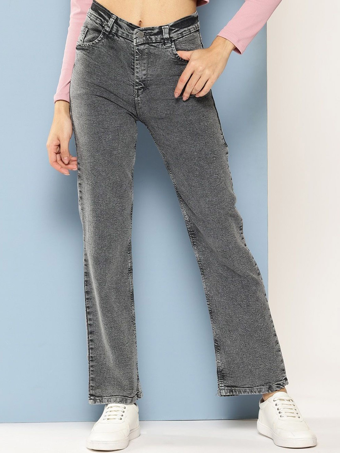 

BAESD Girls Comfort Relaxed Fit Heavy Fade Stretchable Jeans, Grey
