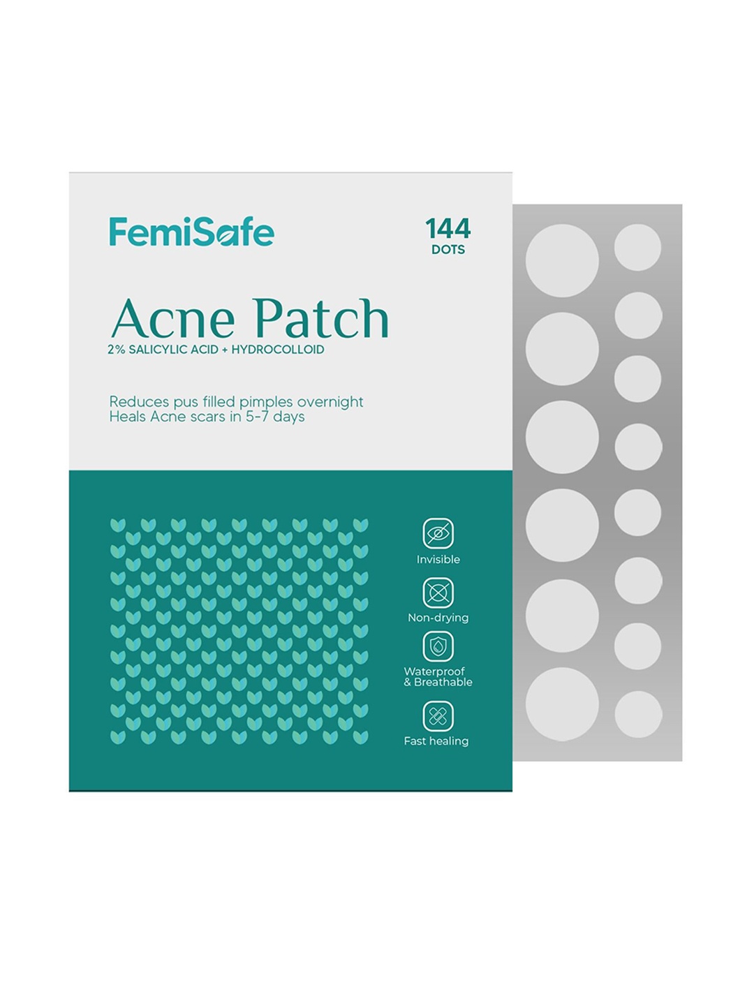 

FEMISAFE Waterproof Acne Pimple Patch With 2% Salicylic Acid & Hydrocolloid - 144 Dots, Green