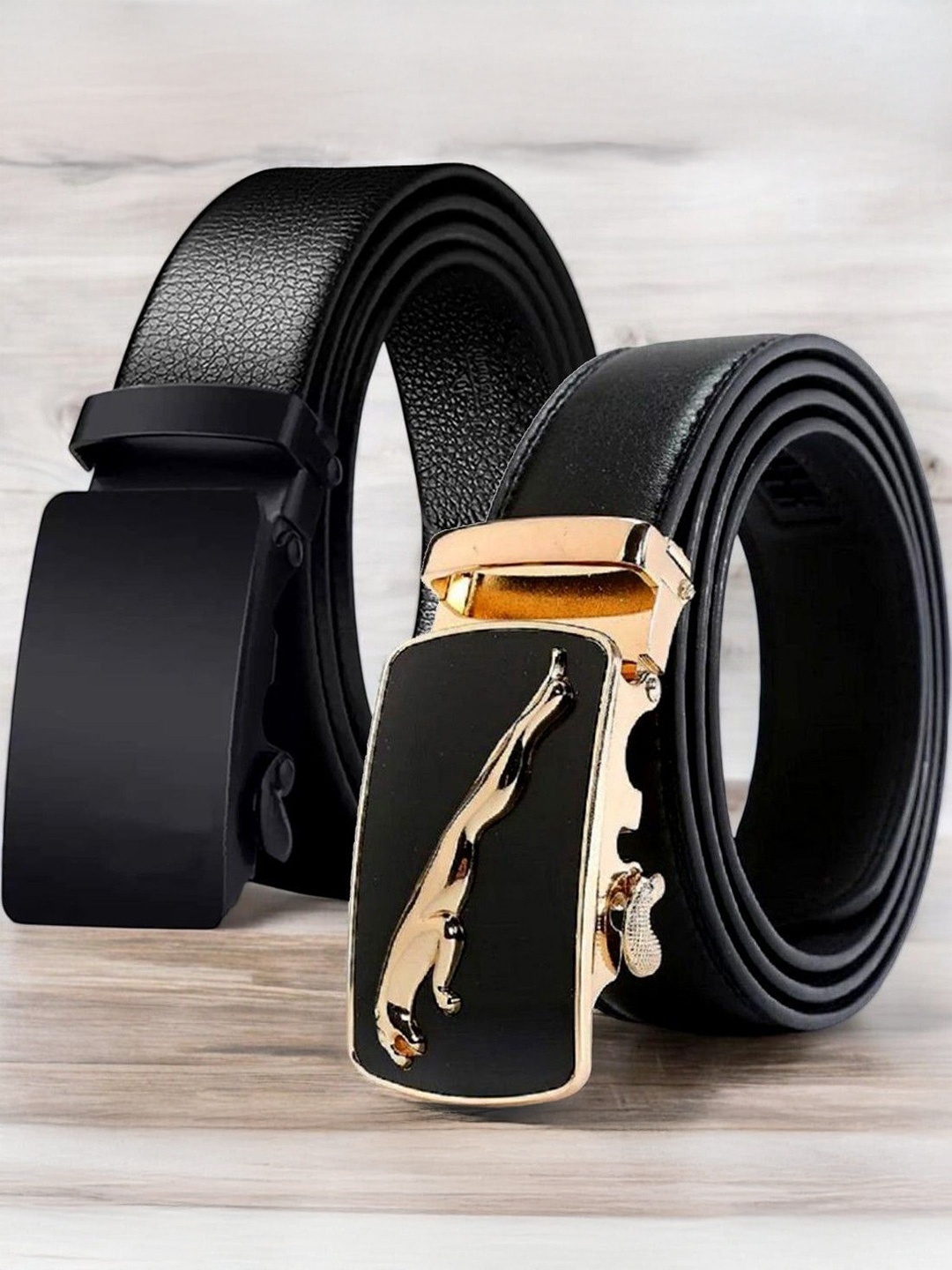 

The Roadster Lifestyle Co Men Pack Of 2 Textured Formal Belts, Black