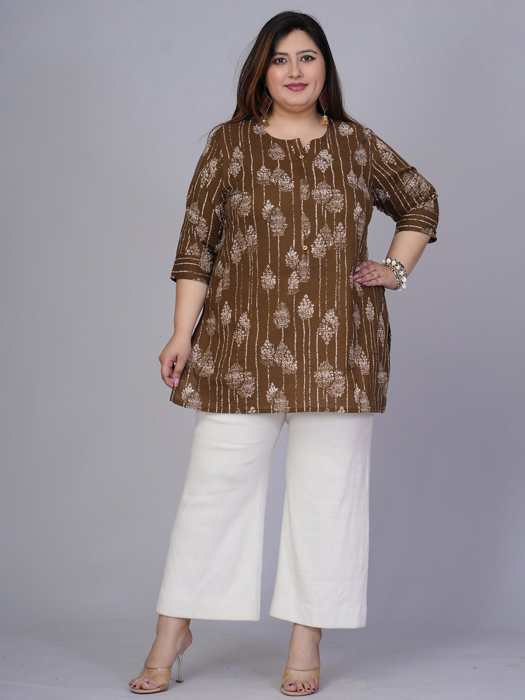 

Gs Fashions Floral Printed Pure Cotton Kurti, Brown
