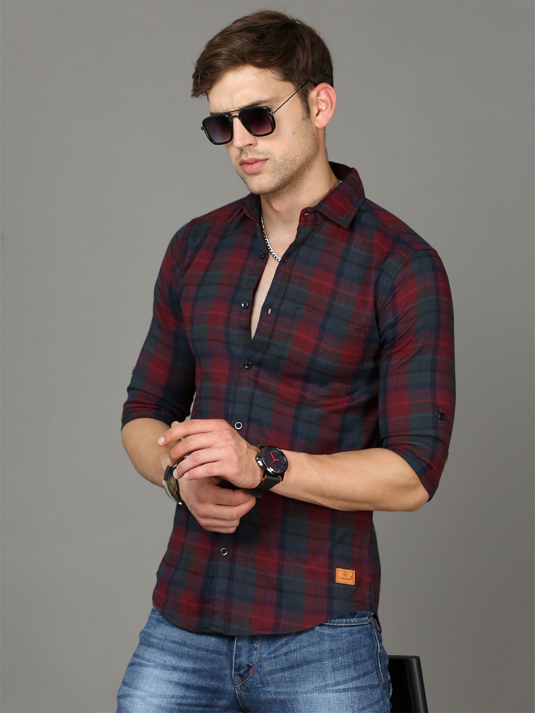 

Tallwalker Men Straight Tartan Checks Opaque Checked Casual Shirt, Maroon