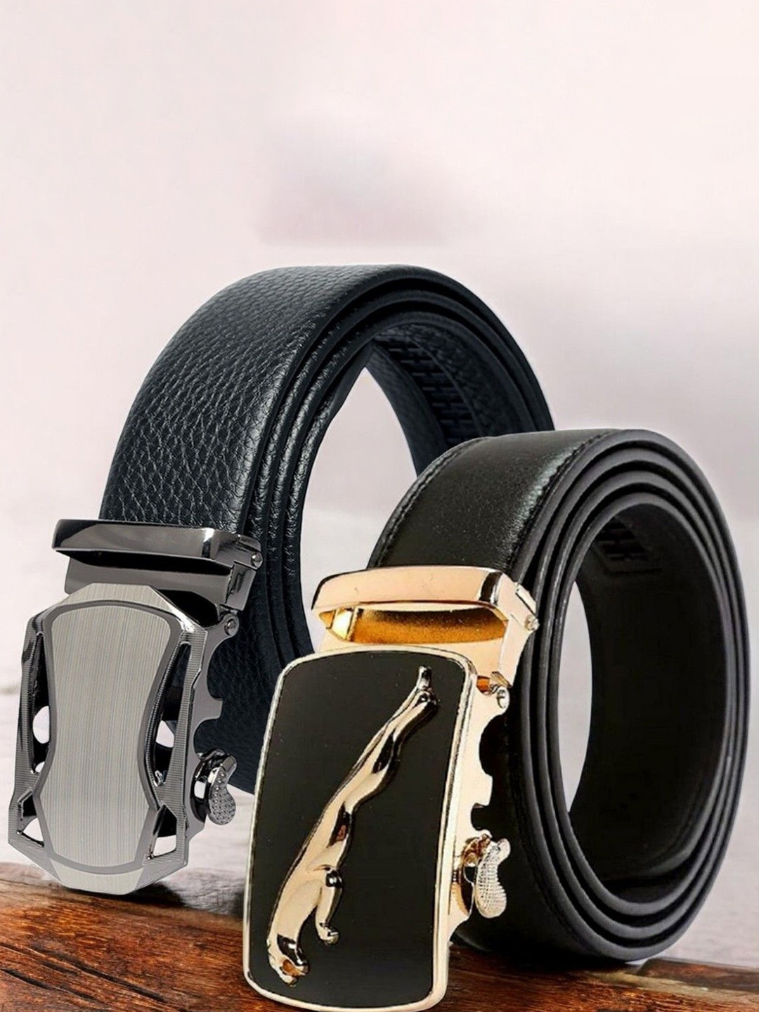 

The Roadster Lifestyle Co. Men Set Of 2 Textured Formal Belts, Black