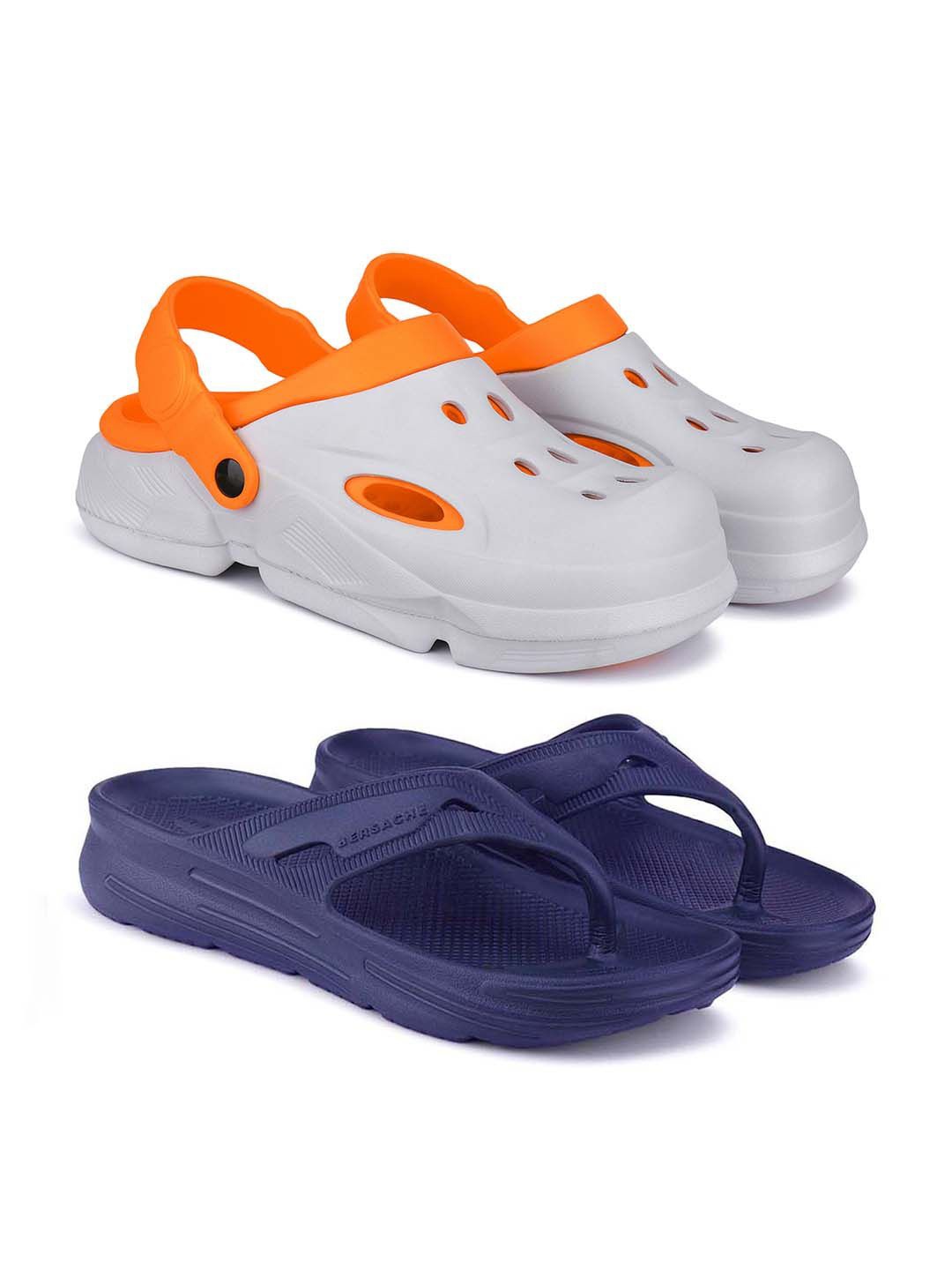 

BERSACHE Men Pack Of 2 Self Design Clogs, White