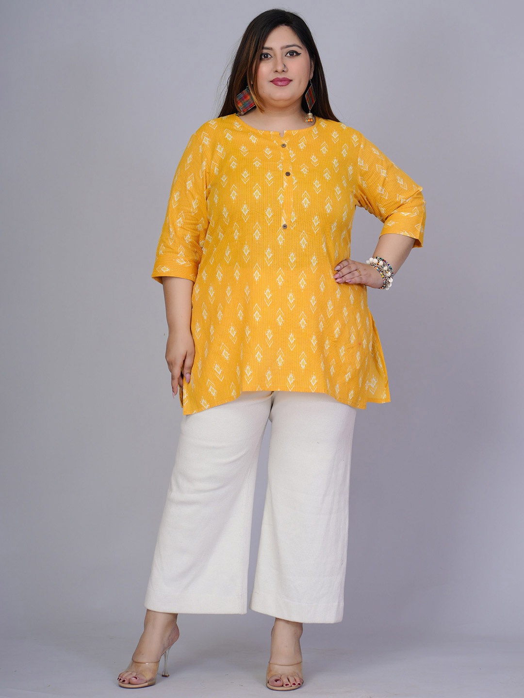 

Gs Fashions Ethnic Motifs Printed Pure Cotton Kurti, Yellow
