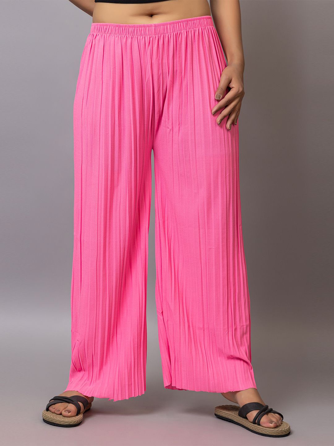 

PROBASIC Women Flared Knitted Palazzos, Pink