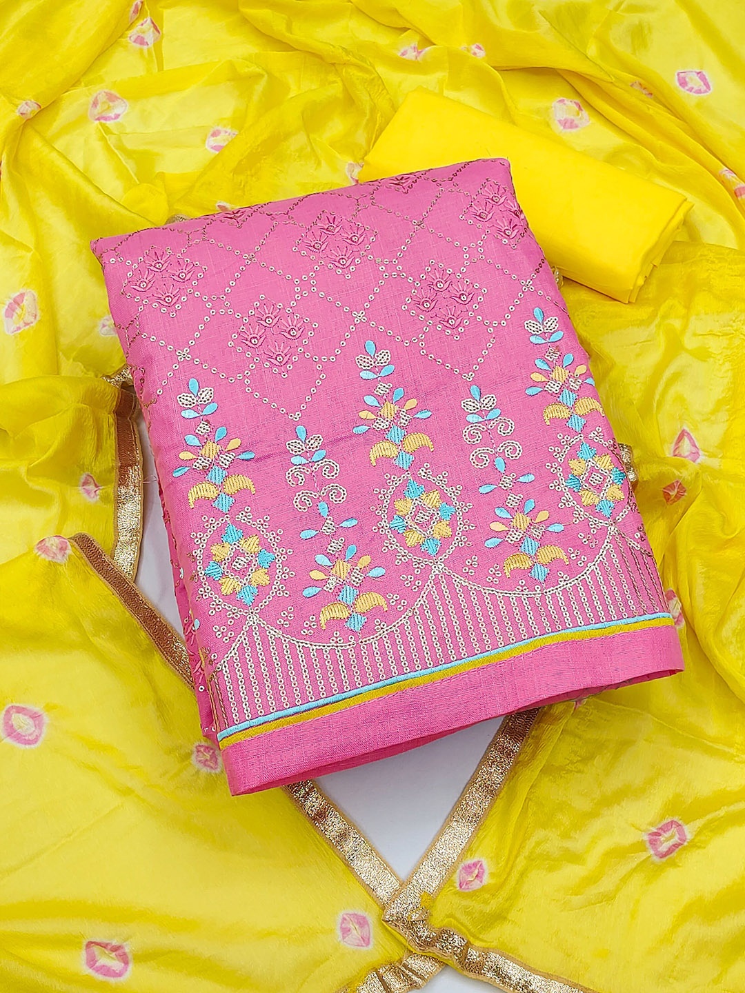 

HERE&NOW Embellished Unstitched Dress Material, Pink