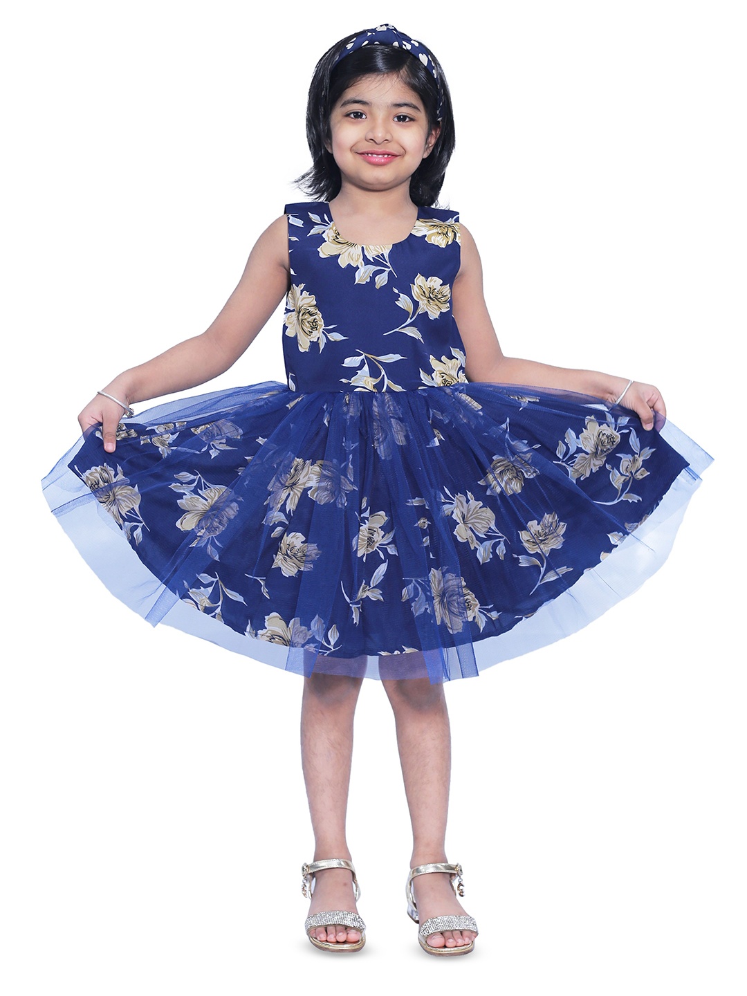 

Wow Princess Floral Crepe A-Line Dress, Navy blue