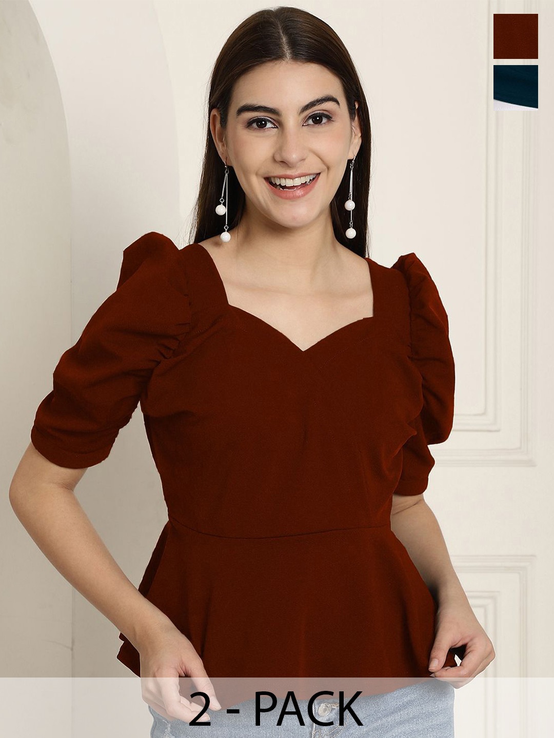 

Tromko Sweetheart Neck Puff Sleeve Top, Multi