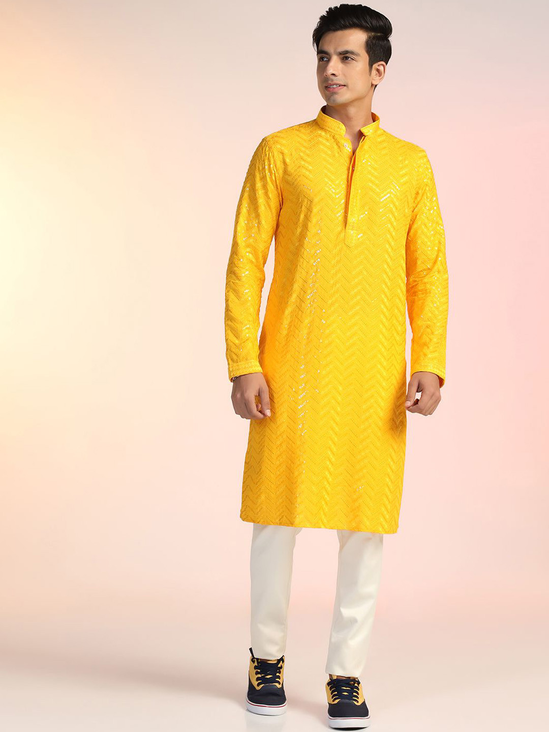 

Prakatha Men Embroidered Thread Work Kurta, Yellow