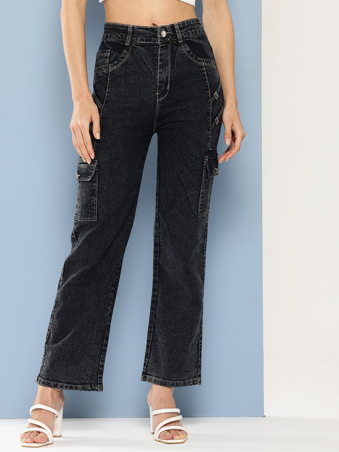 

BAESD Women Comfort Relaxed Fit Highly Distressed Heavy Fade Stretchable Jeans, Black