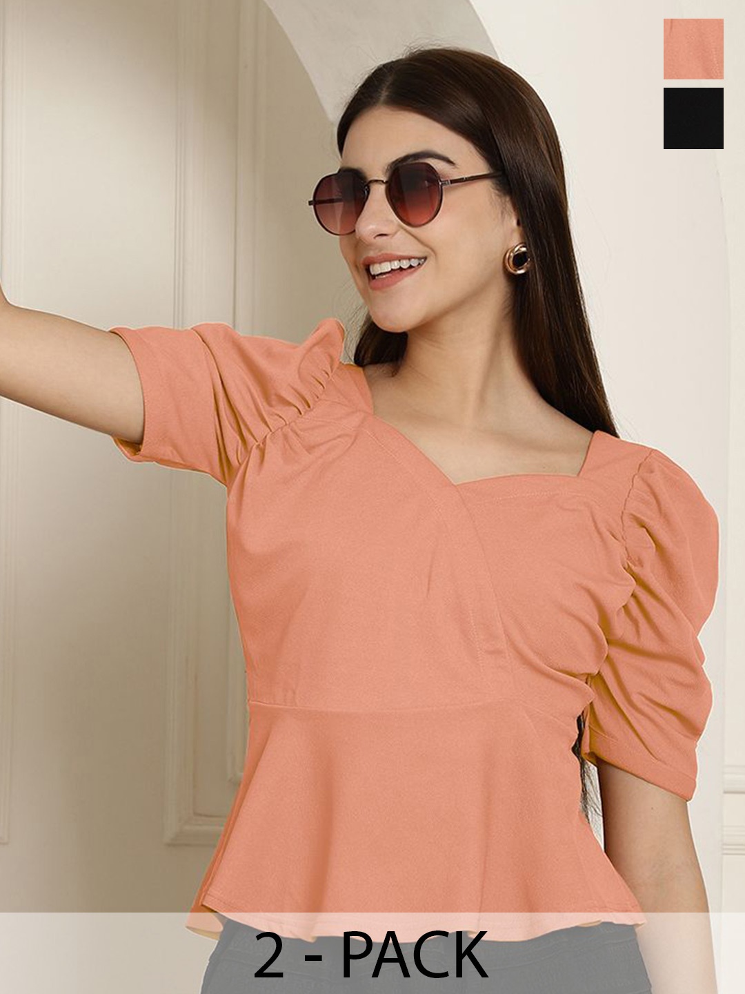 

Tromko Sweetheart Neck Puff Sleeve Top, Multi