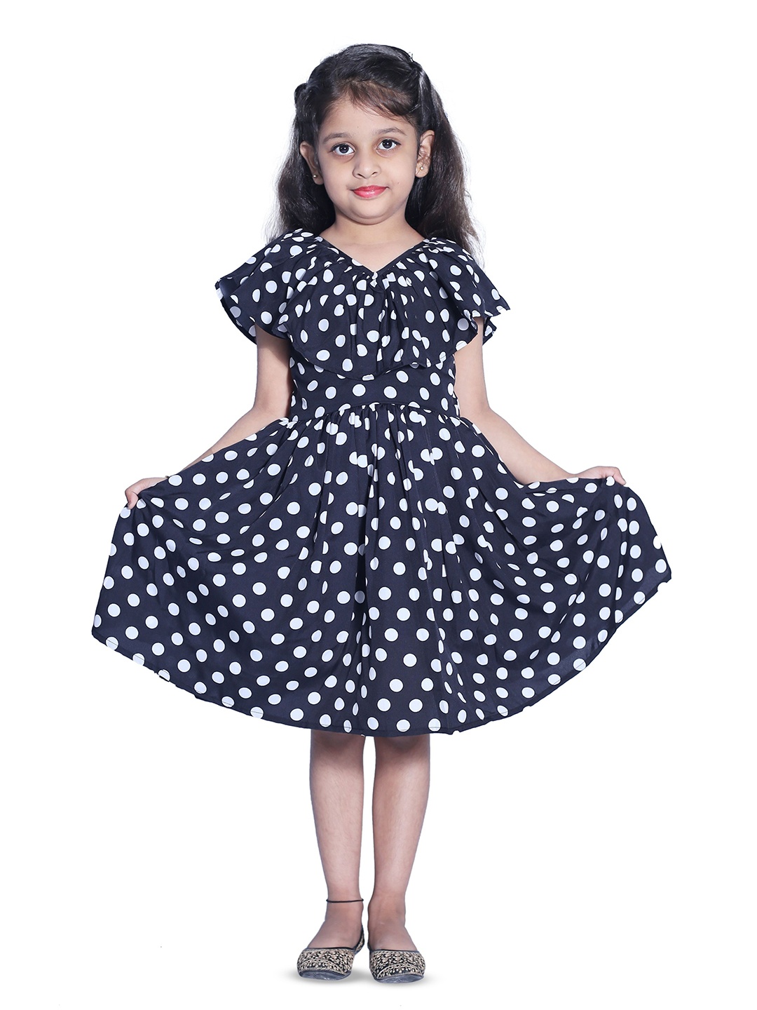 

Wow Princess Polka Dot Crepe A-Line Dress, Black
