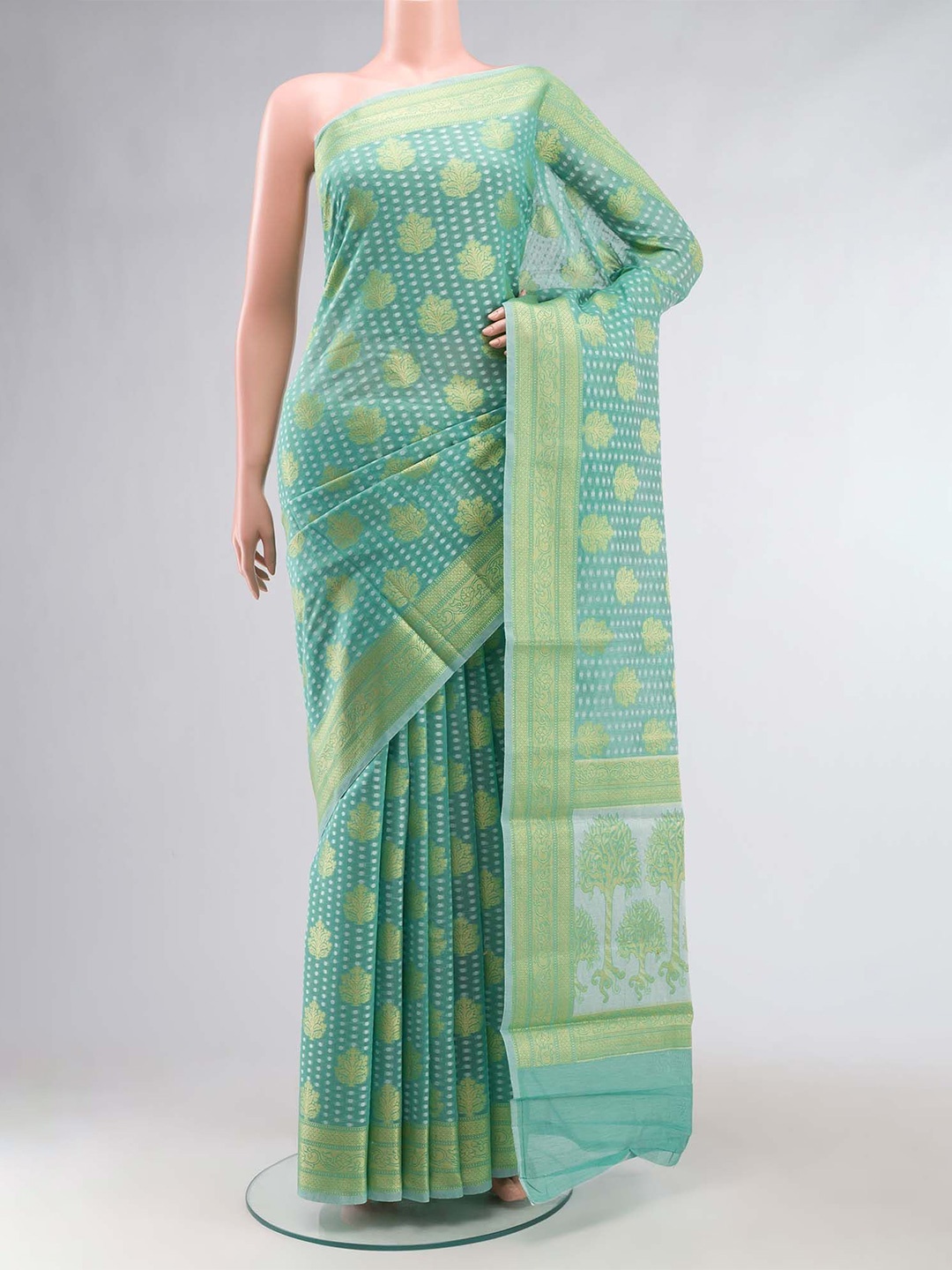 

Nalli Floral Silk Cotton Saree, Green