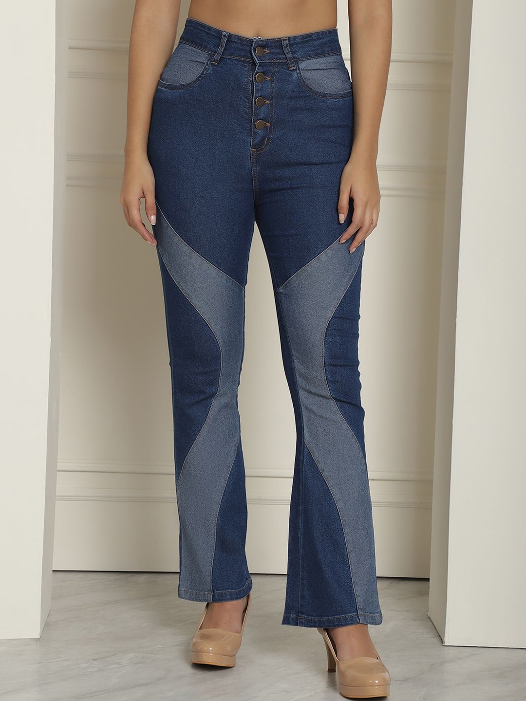 

JAKANARY Women Faded Relaxed High-Rise Easy Wash Trousers, Blue