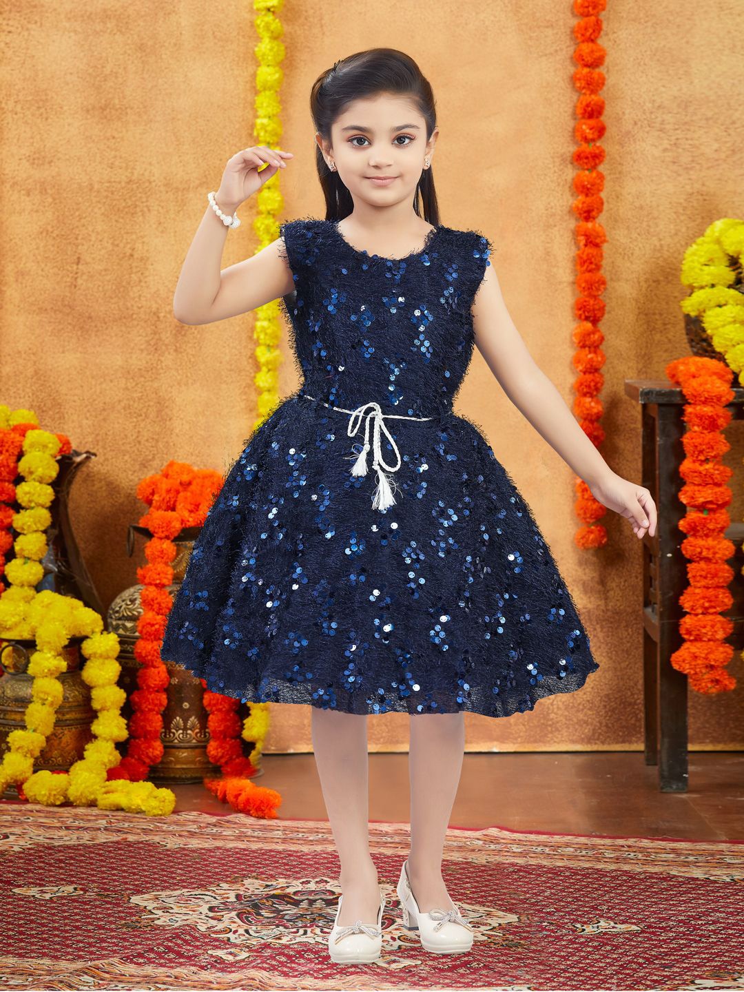 

Miss & Chief Woollen Fit & Flare Dress, Navy blue