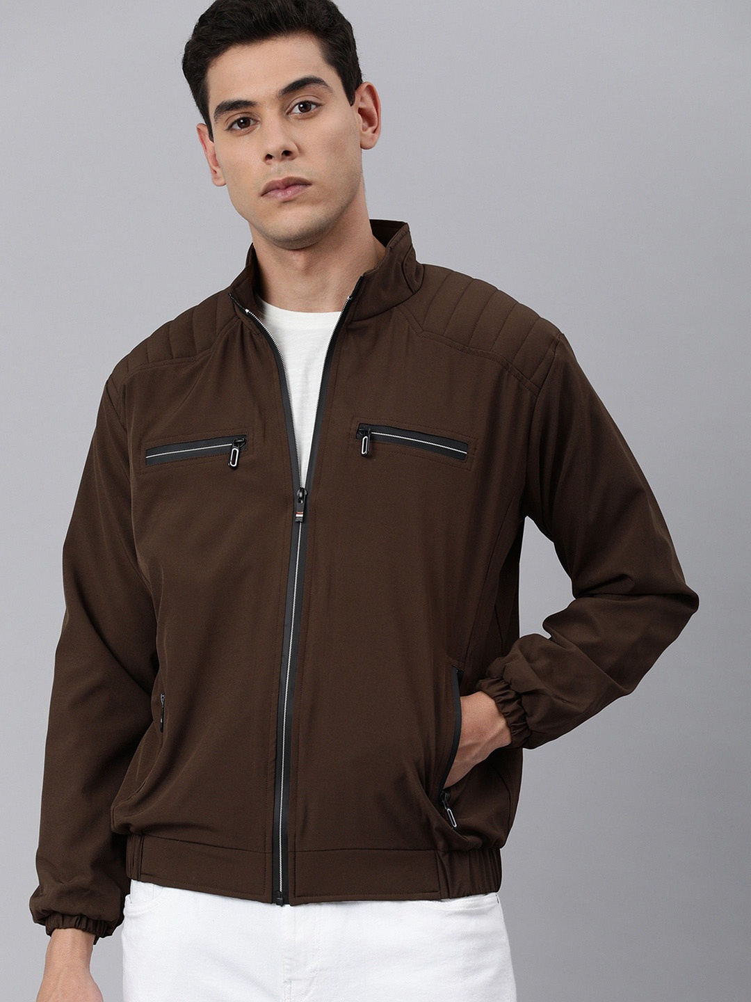 

Kaali Peeli Men Polyester Windcheater Crop Outdoor Bomber Jacket, Brown