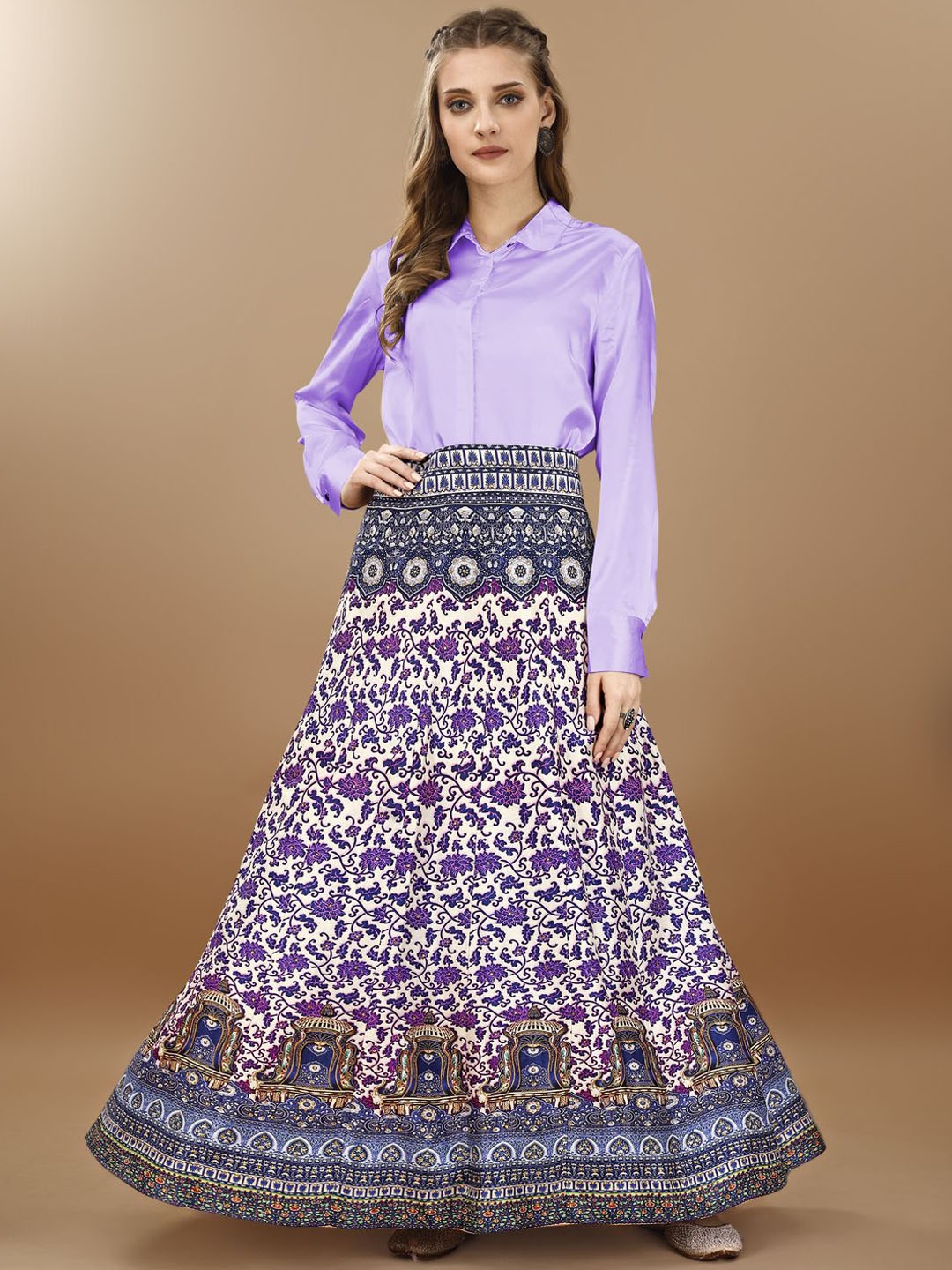 

SAPTRANGI Kalamkari Digital Printed Flared Maxi Skirt, Blue