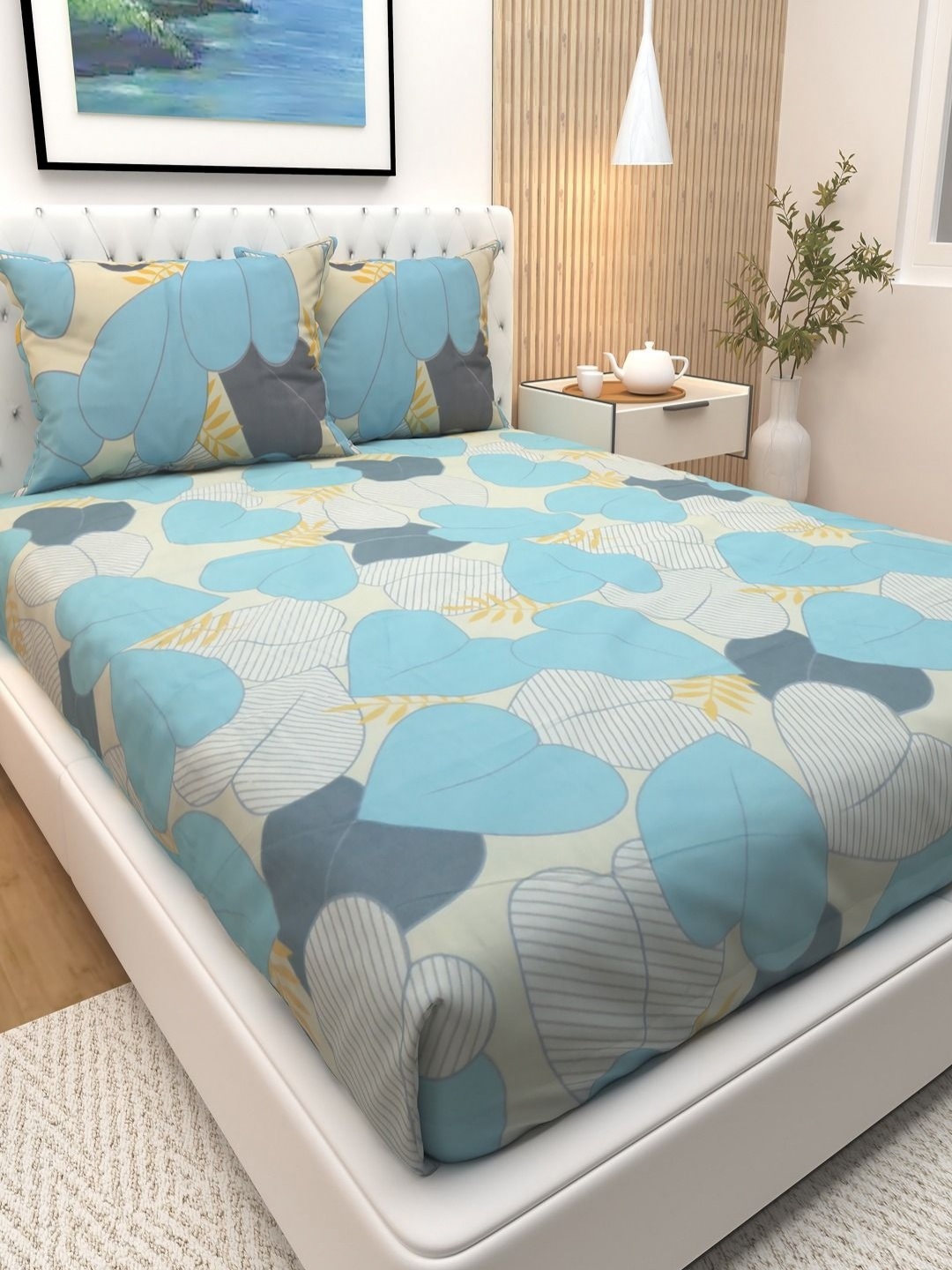 

Athom Living Blue & White Floral 180 TC Queen Bedsheet with 2 Pillow Covers
