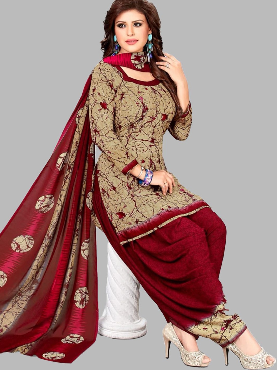 

SIMPLYETHNIC Abstract Printed Unstitched Dress Material, Red