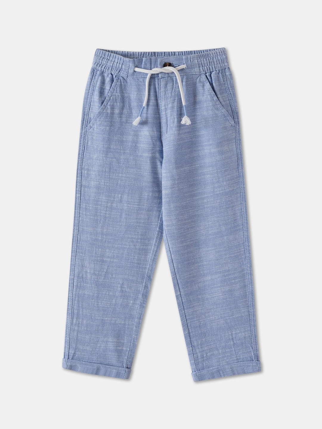 

R&B Boys Cotton Relaxed Fit Mid-Rise Trousers, Blue