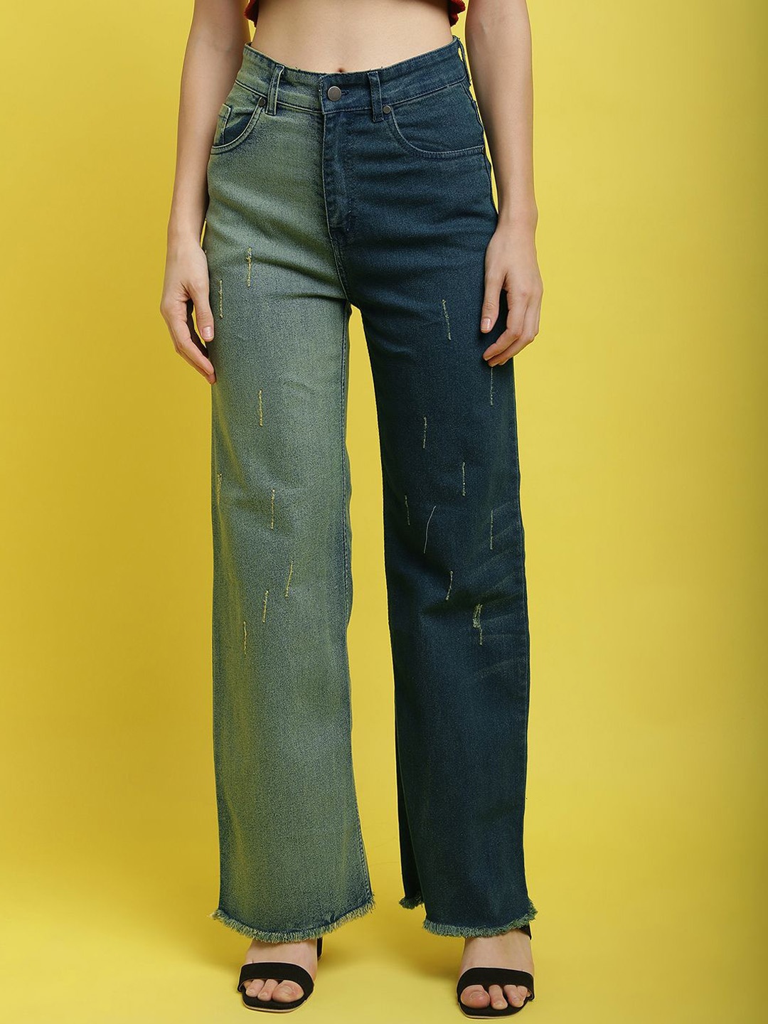 

JAKANARY Women Faded Relaxed High-Rise Easy Wash Trousers, Navy blue