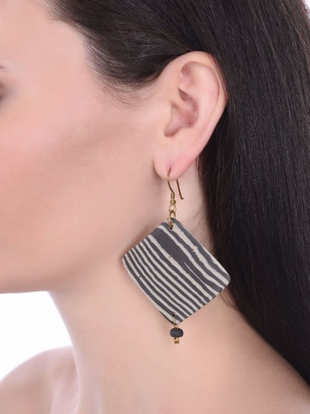 

Unravel India Artificial Beaded Ceramic Classic Drop Earrings, Grey