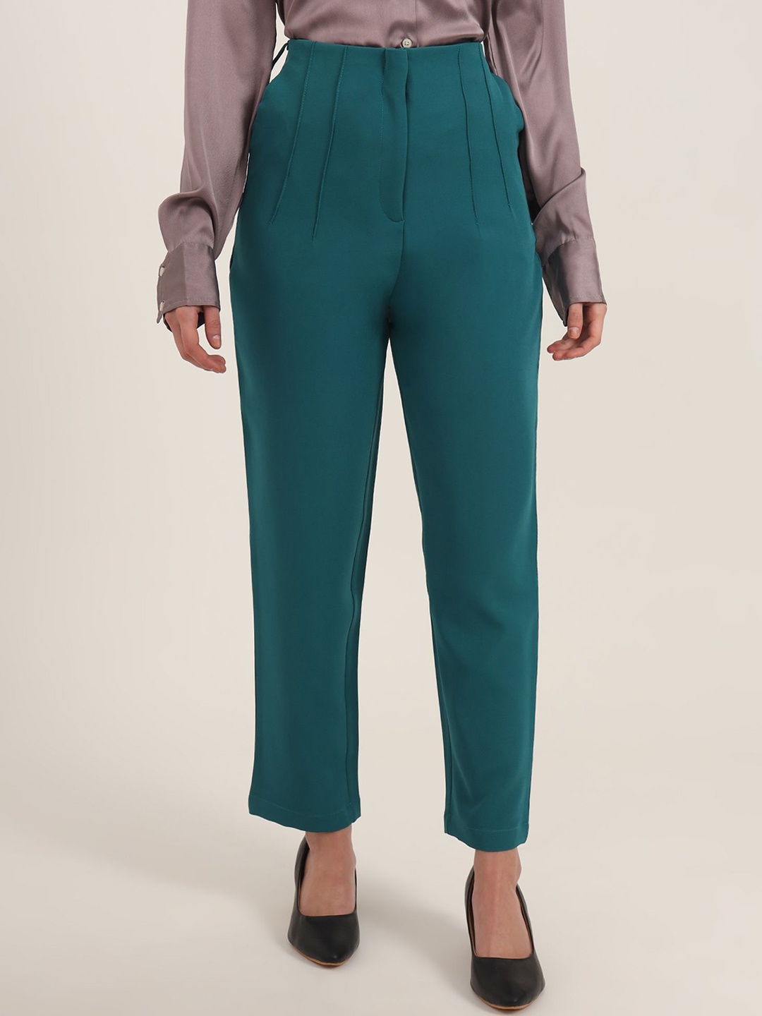 

AMSWAN Women Smart High-Rise Pleated Trousers, Teal