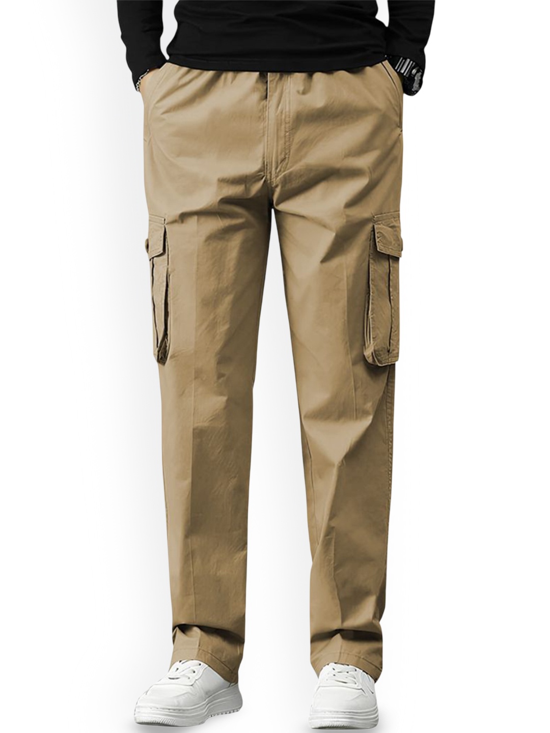 

REOUTLOOK Men Relaxed High-Rise Cargos Trousers, Beige