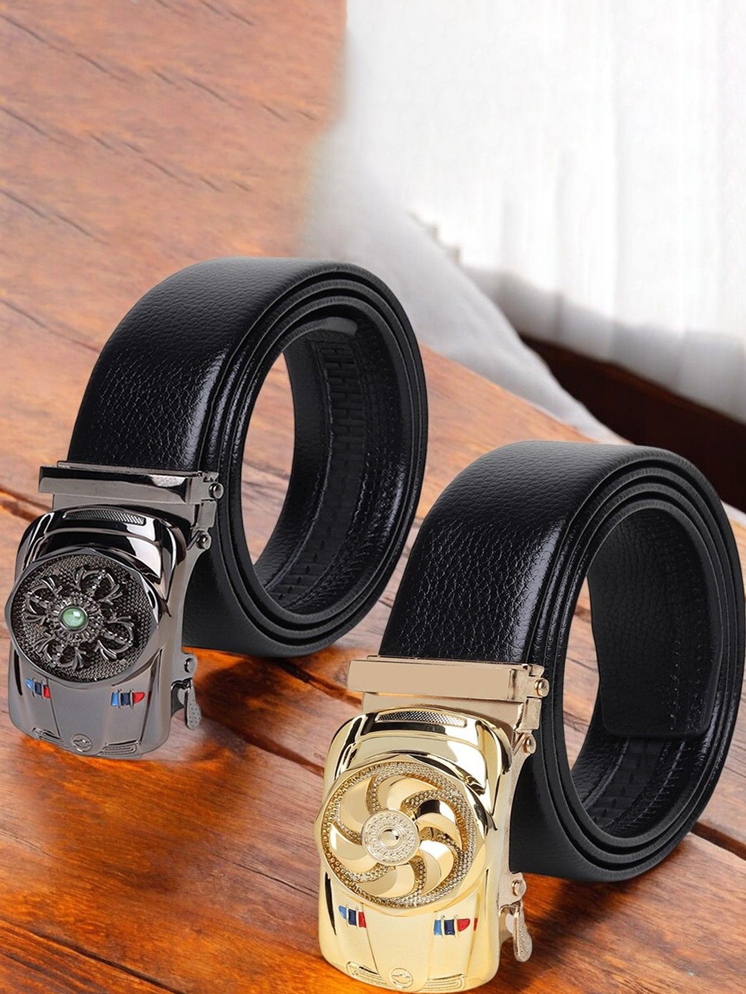 

The Roadster Lifestyle Co. Men Set Of 2 Textured Belts, Black