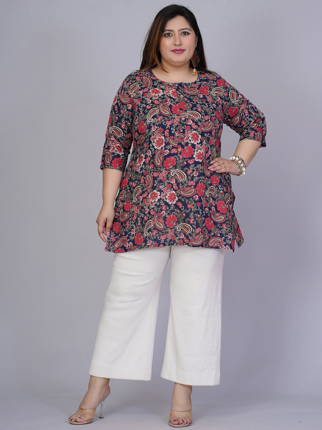 

Gs Fashions Floral Printed Pure Cotton Kurti, Black