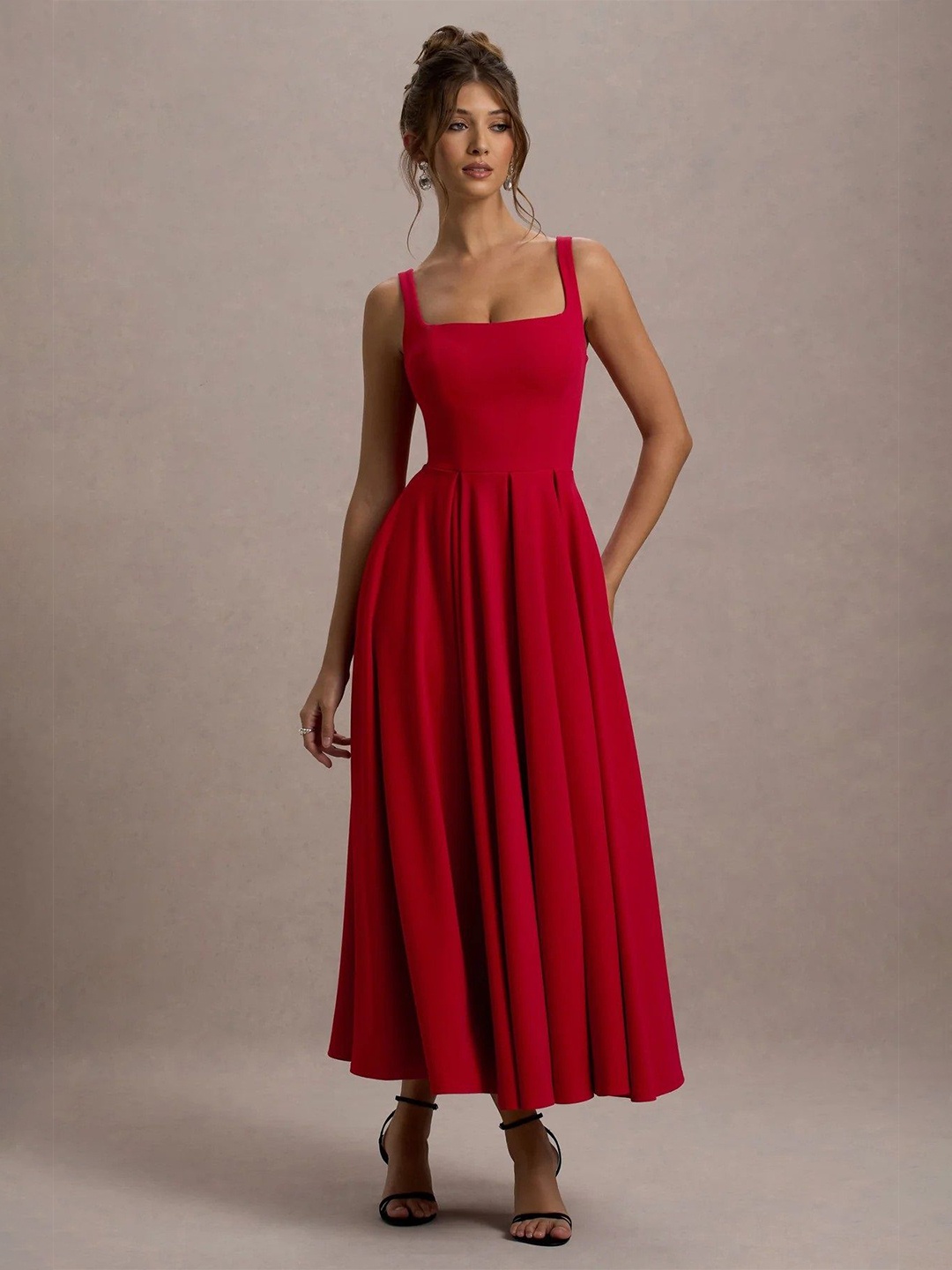 

TRAQUILA Fit & Flare Midi Dress, Red
