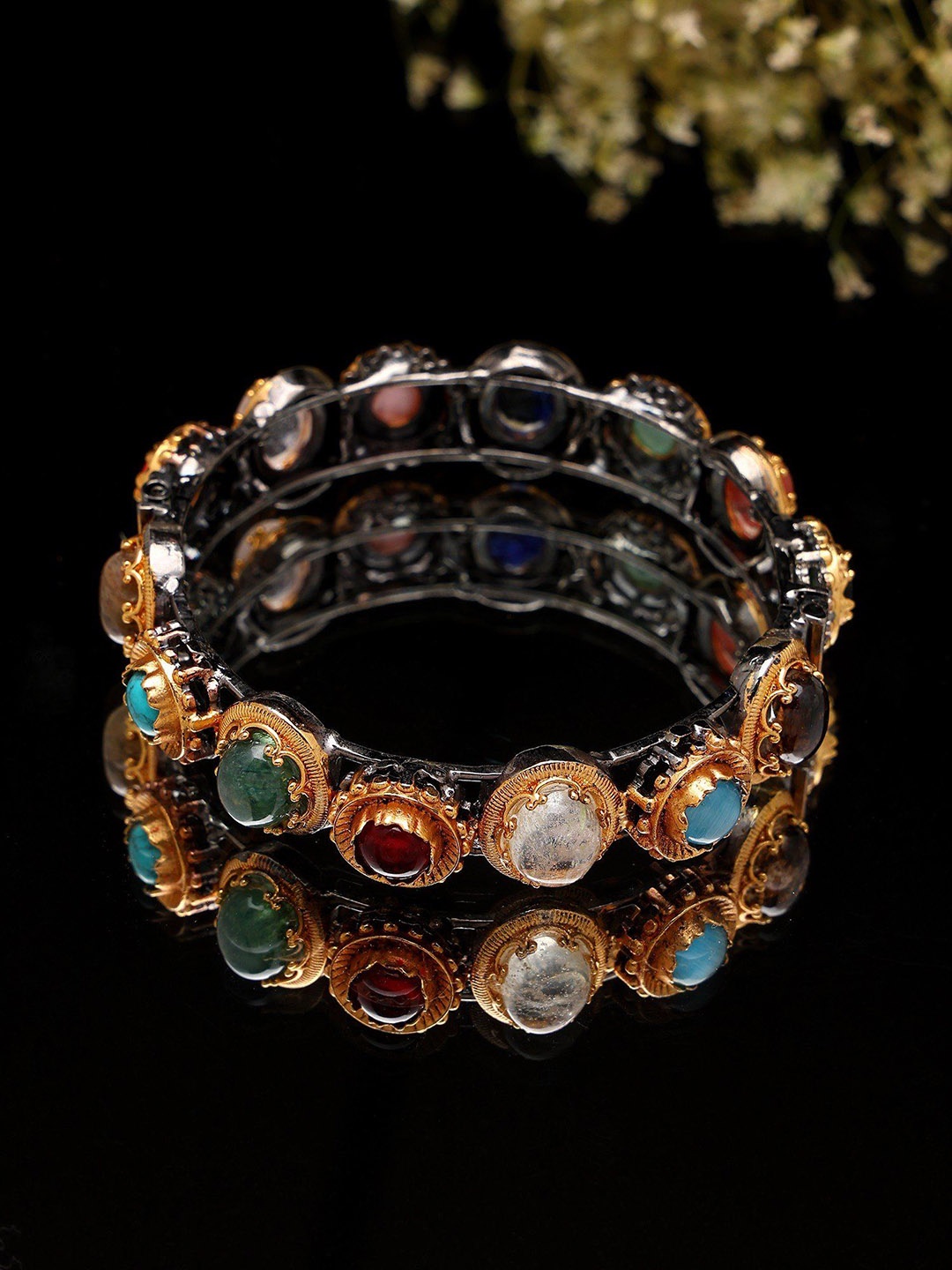 

Exotic India Set Of 2 Gold-Plated Artificial Stone Studded Openable Bangles