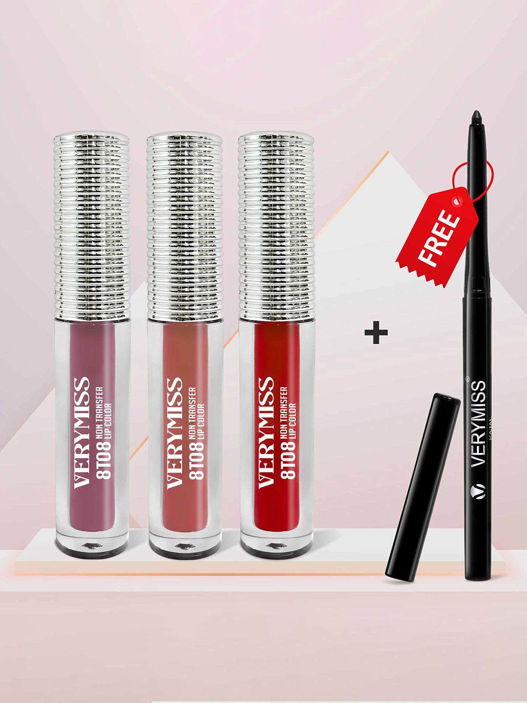 

VERYMISS Set Of 3 8 To 8 Liquid Lipstick - 1.6 ml Each - Cordovan-Caffe Latte-Candy Apple, Mauve