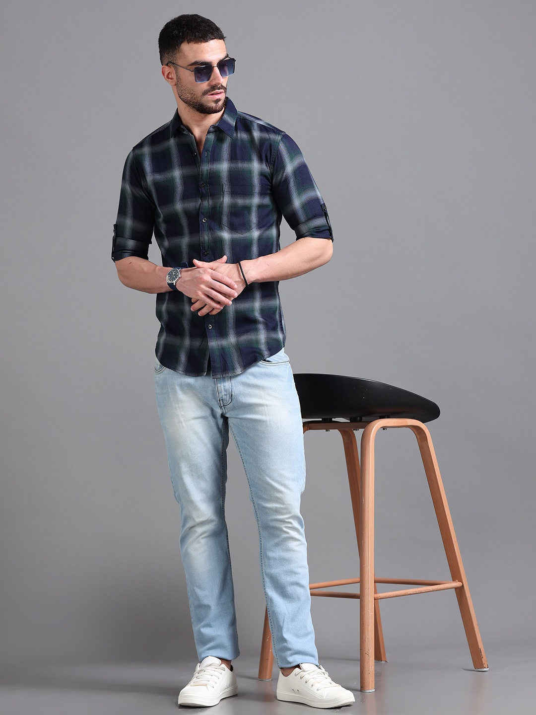 

Provogue Men Straight Tartan Checks Opaque Checked Casual Shirt, Green